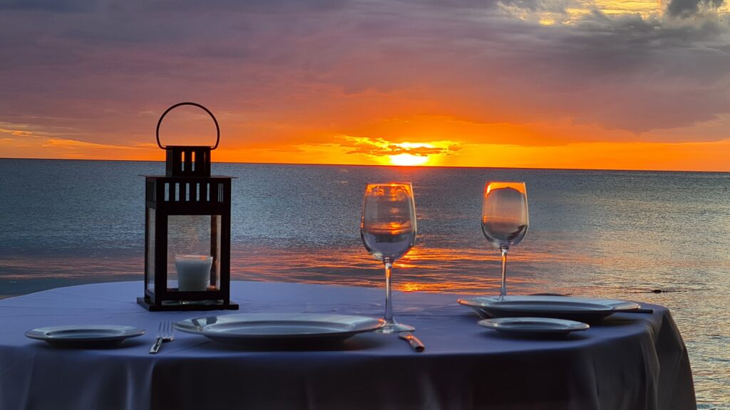 Table set for a private dinner by the sea